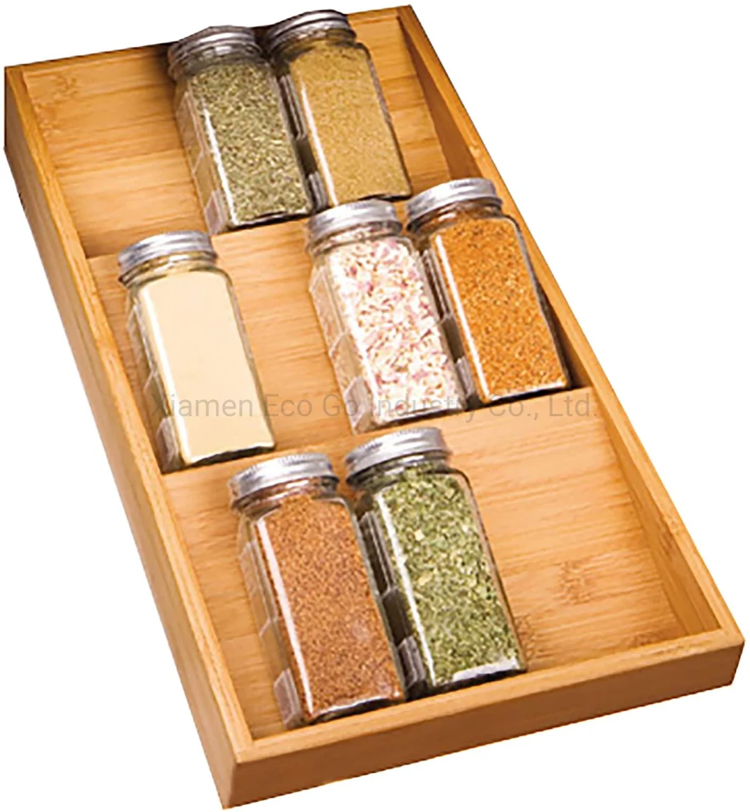 3-Tier Bamboo Spice Rack Cabinet Drawer Tray Organizer