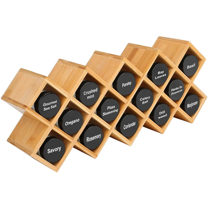 Natural Bamboo Wooden Spice Organizer Multi-Functional Countertop Seasoning Rack with 18 Spice Jars