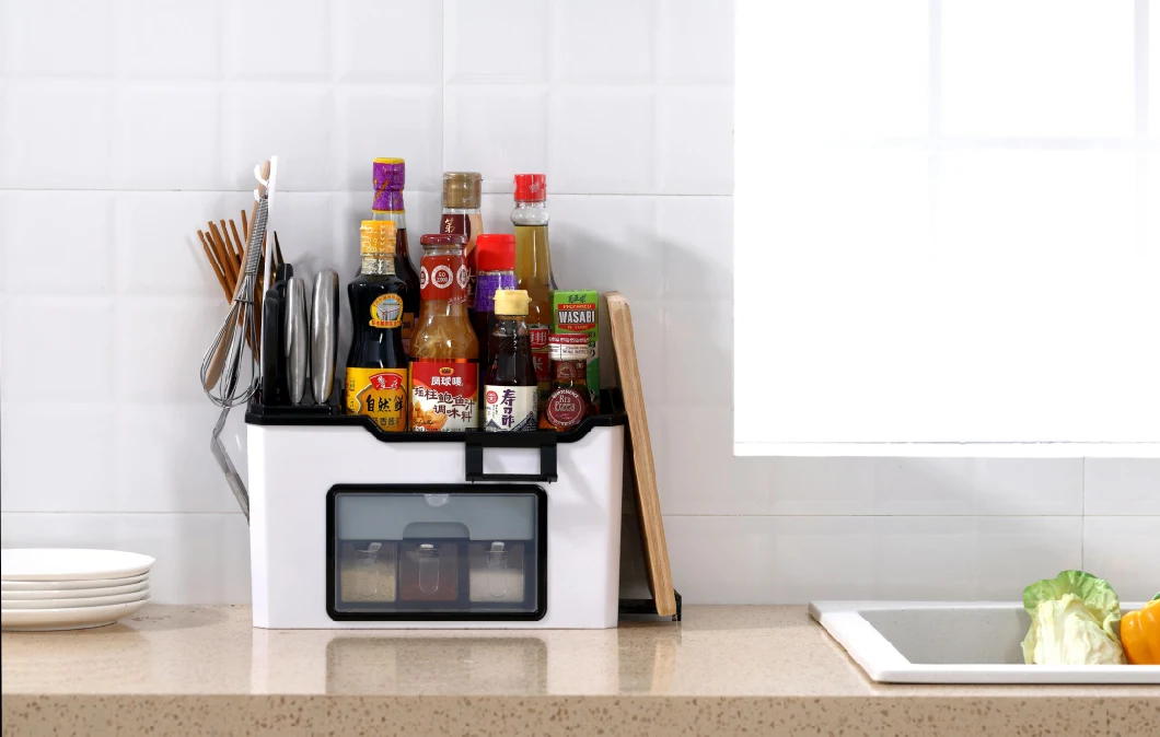 Kitchen Plastic Spice Rack Organizer with 4 Drawers and a Knife Shelf