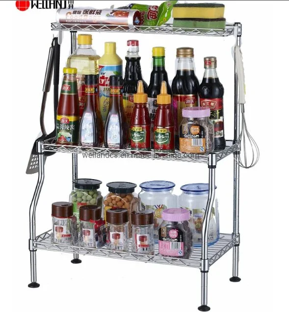 Small 3 Tiers DIY Metal Chrome Plated Countertop Kitchen Spice Storage Shelf Rack Organizer